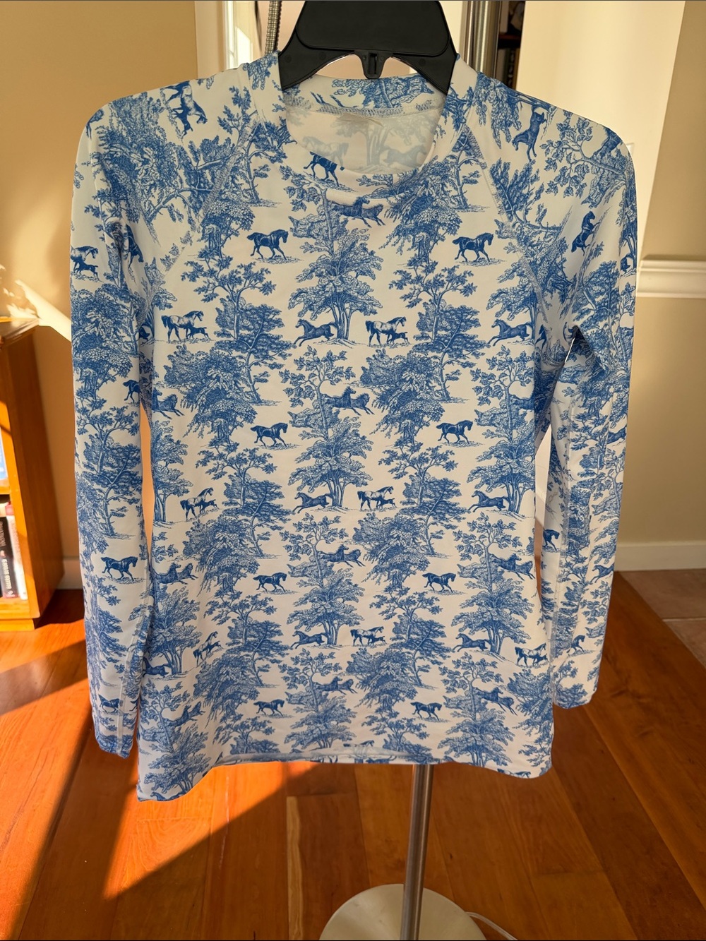 Dapple Bay Blue & White Horse Print Long-Sleeve Top